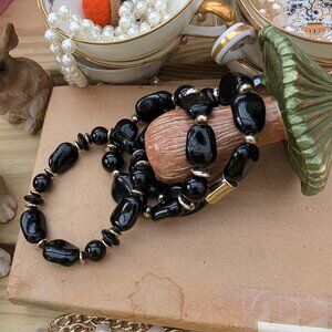 Vintage CLassic Black & Silver Bead Stretch Bracelets, Set of 3